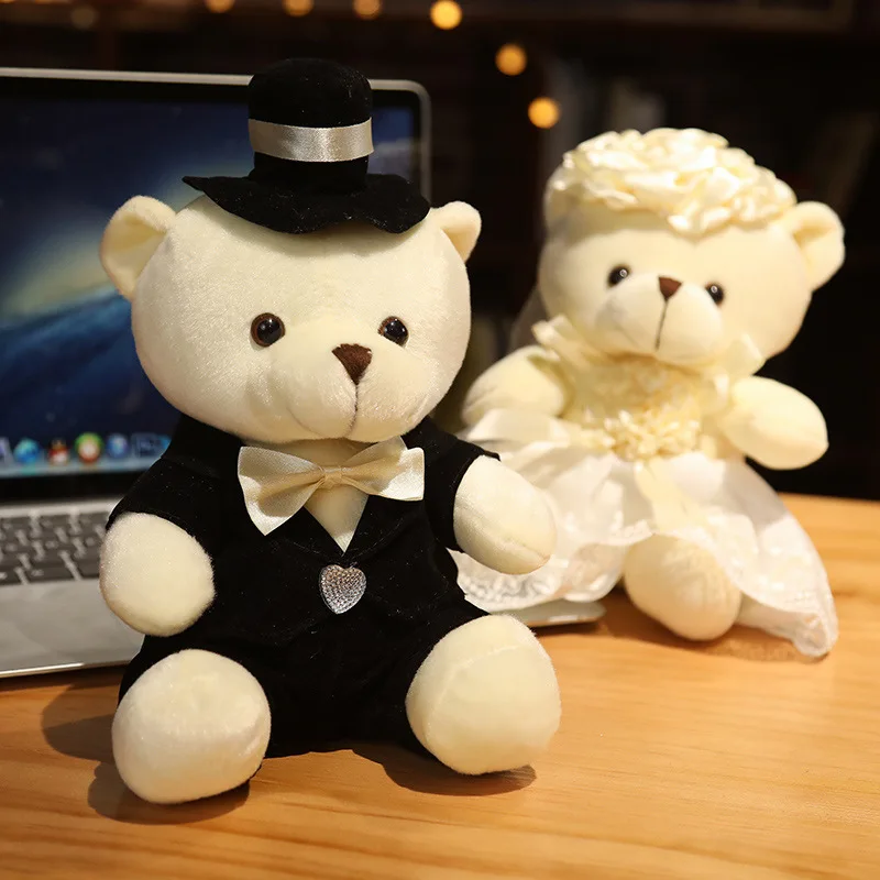 Casuales de bodas creativos de osos de peluche (par): juguetes de peluche para novia y novio: ¡perfectos para decoración de automóviles de bodas y regalos de matrimonio románticos! - imagen 4