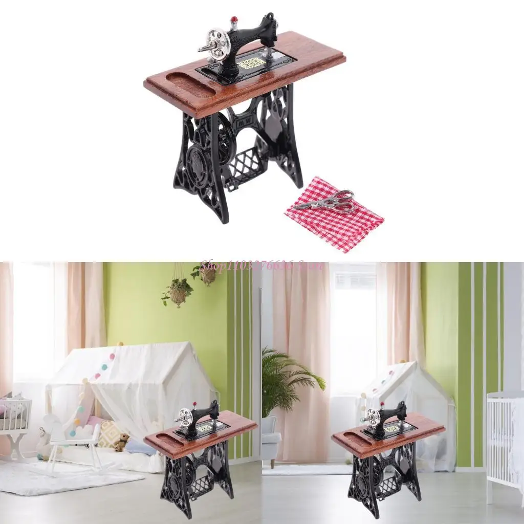 R6FD Máquina coser en miniatura coleccionable modelo juguete para casos muñecas a escala 1/12 Decoración