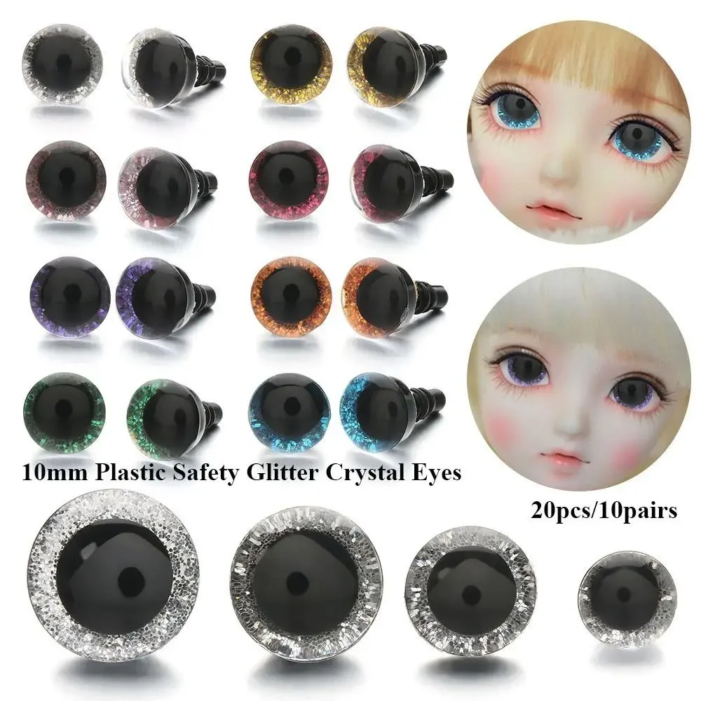 Ojos de cristal de marionetas con purpurina, 10 pares, 10mm, piezas de juguetes de peluche, manualidades con arandela, accesorios para muñecas DIY - imagen 2