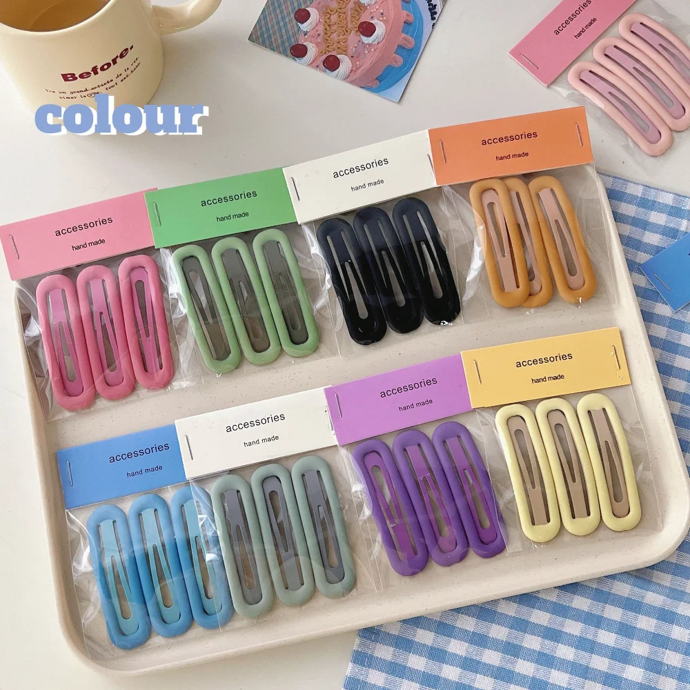 3 unids/set de horquillas ovaladas grandes y coloridas, pasador de Metal BB, pinzas para el cabello para niños, niñas, alfileres a presión, herramientas de peinado para mujeres