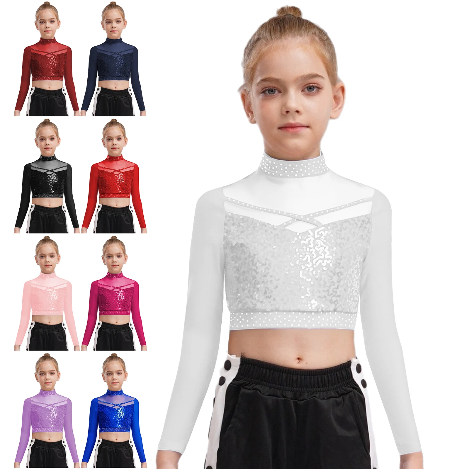 Top corto de baile con lentejuelas para niñas – Estilo Jazz Hip Hop - imagen 2