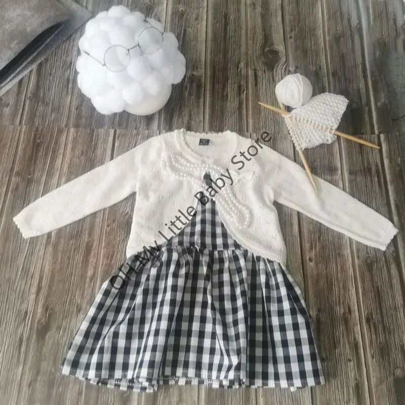 M76C 3-5 meses bebé sesión fotos ropa traje falso perla collar vestido suéter conjunto herramientas ganchillo - imagen 3