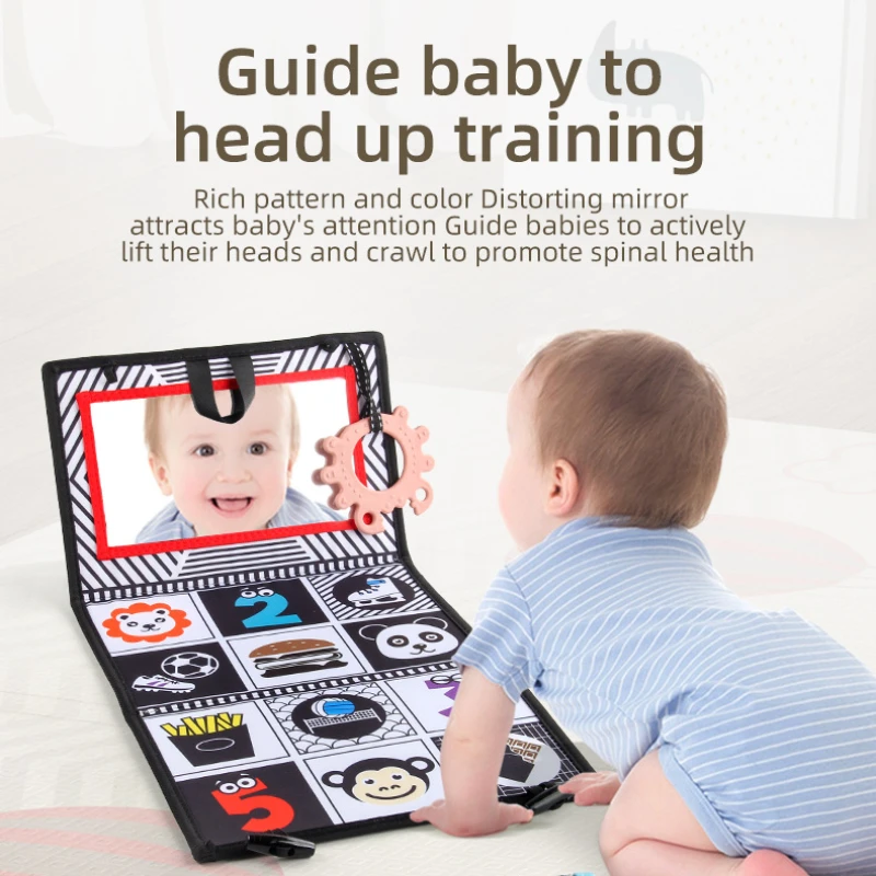 Libro de tela plegable de alto contraste con espejo de seguridad para bebé, juguete sensorial Montessori para regalo - imagen 2