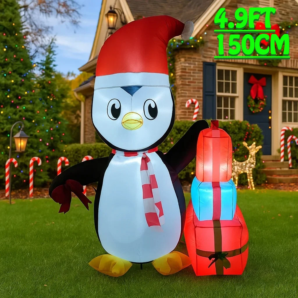Decoración navideña al aire libre de 4,9 pies, regalo de pingüino, decoración navideña inflable, adornos de patio, luces, juguetes para el hogar, decoración, explosión