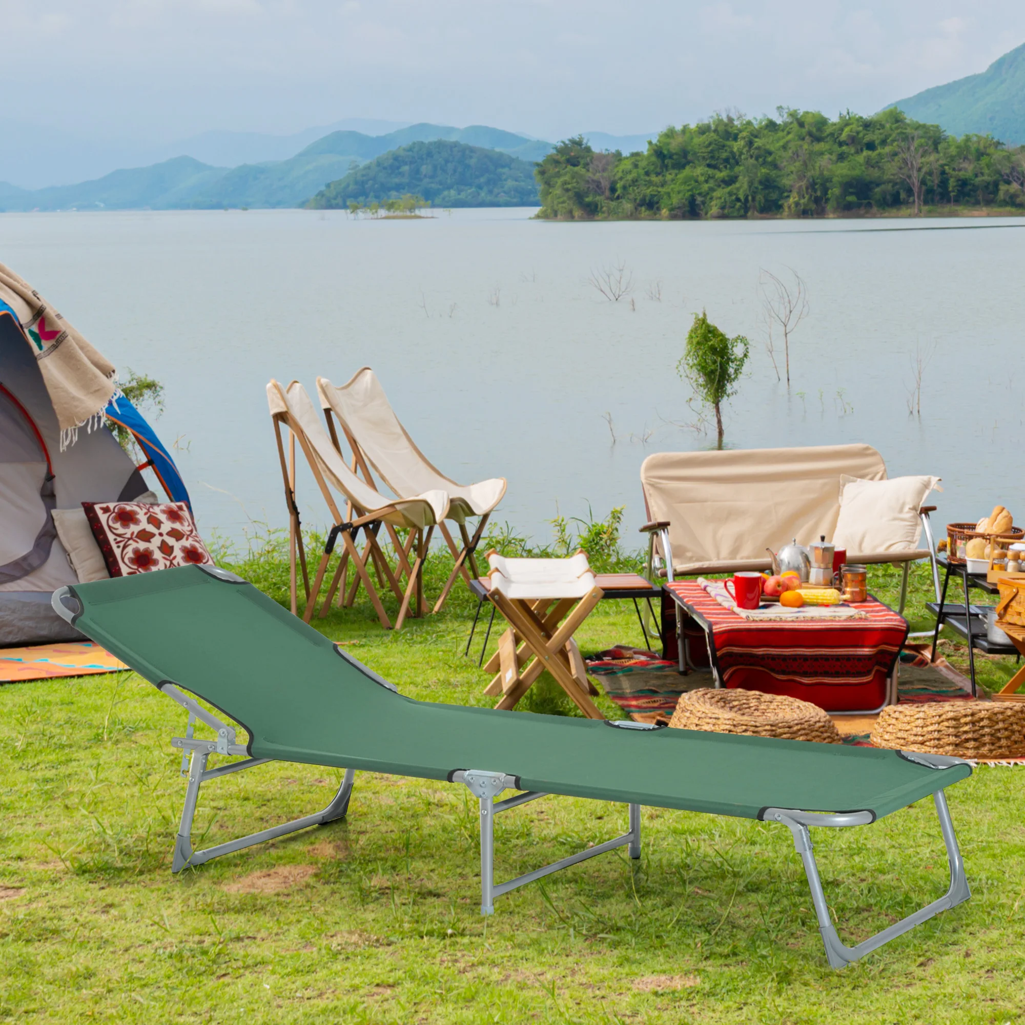 Outsunny Cama de Camping Plegable Tumbona Plegable con Respaldo Ajustable en 4 Niveles Carga 120 kg para Playa Jardín Piscina Senderismo 187x58x28 cm - imagen 2