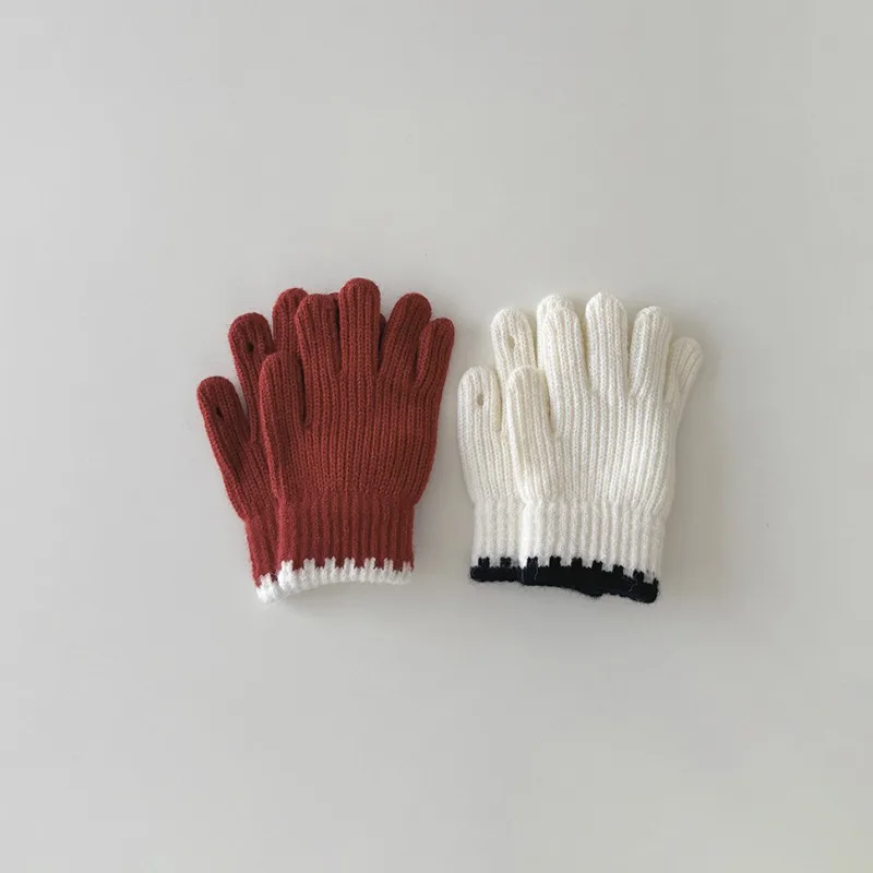 Guantes de punto de estilo coreano para niños, manoplas cálidas de invierno, guantes de Color sólido, calentadores de manos suaves de ganchillo para niños y niñas, moda para niños - imagen 3
