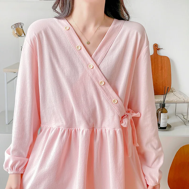 Pijamas de maternidad para lactancia, ropa de dormir de algodón con cuello en V, conjunto de ropa de dormir para mujeres embarazadas, camisón cómodo para alimentar - imagen 3