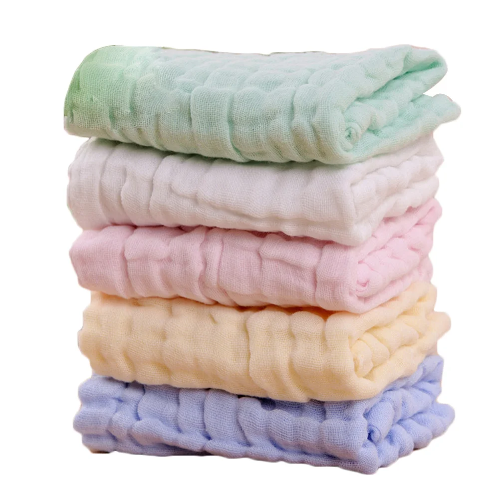 Toallas de mano de algodón puro para bebé, toallas absorbentes suaves de gasa de 6 capas para baño y ducha, verde, amarillo, blanco, rosa y azul, 5 uds. - imagen 2