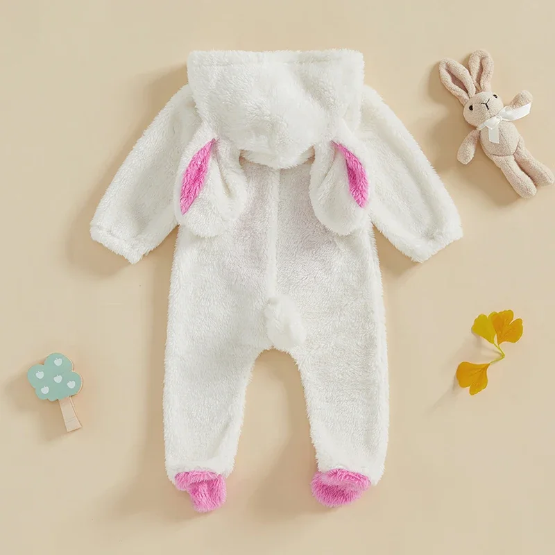 Mono para niñas de 0 a 18 meses, manga larga, con capucha, Color contrastante, cierre de cremallera, pelele de animales, ropa de otoño e invierno - imagen 2