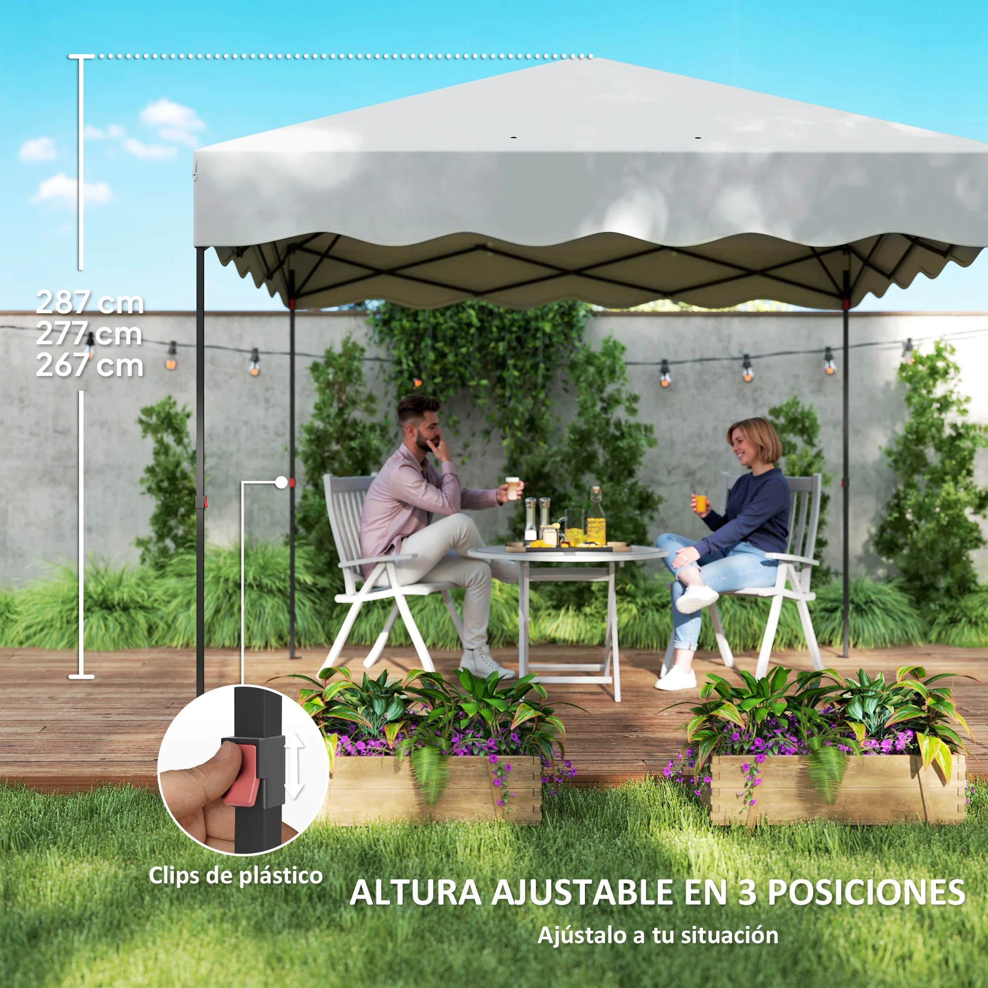 Outsunny Carpa Plegable Pop-up Gazebo 3x3 m Cenador Plegable con Protección UV 50+ Altura Ajustable Bolsa de Arena y Bolsa con Ruedas para Camping Fiestas Blanco - imagen 5