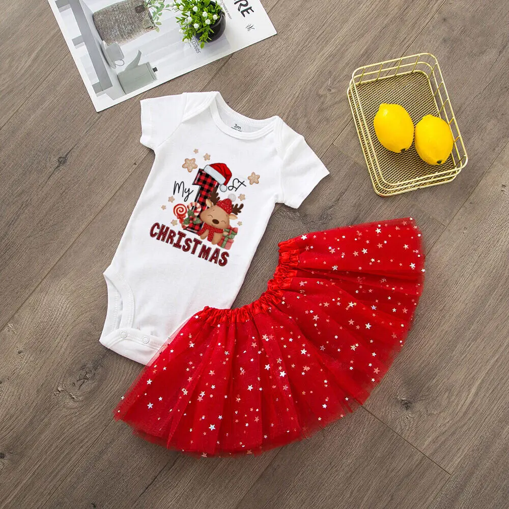 My 1st Christmas Print Baby Girls Cake Smash Dress, trajes para recién nacidos, tutú de fiesta de Navidad + body, conjunto de vestido, ropa de bautismo infantil - imagen 3