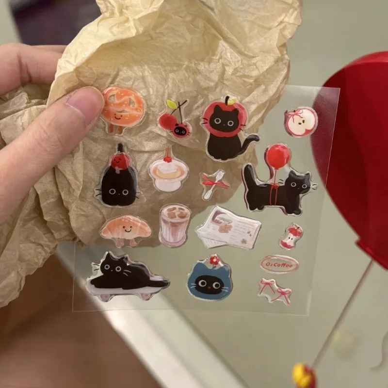 Jelly Relief DIY pegatina coreana Simple Ins viento pequeño gato negro lindo globo pegatinas estéticas suministros escolares - imagen 4
