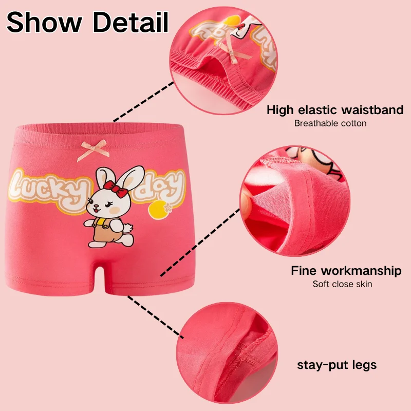 4 unids/lote de calzoncillos Boxer de algodón puro para niñas, bragas con estampado de conejo bonito y dulce para niñas, ropa interior suave para niños, pantalones cortos para niñas - imagen 4