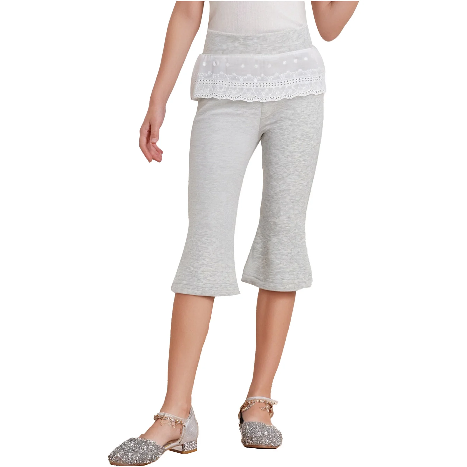 Pantalones bordados con lazo para niña – Cintura elástica y encaje