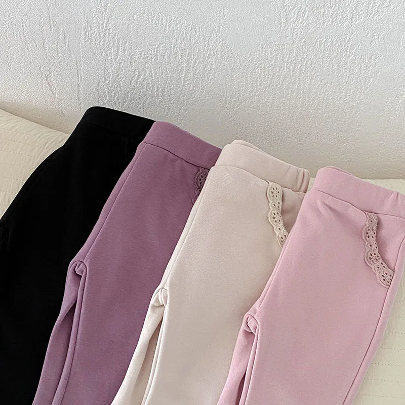 Pantalones de encaje de Color sólido para niñas pequeñas, pantalones de estilo fino para bebés - imagen 4