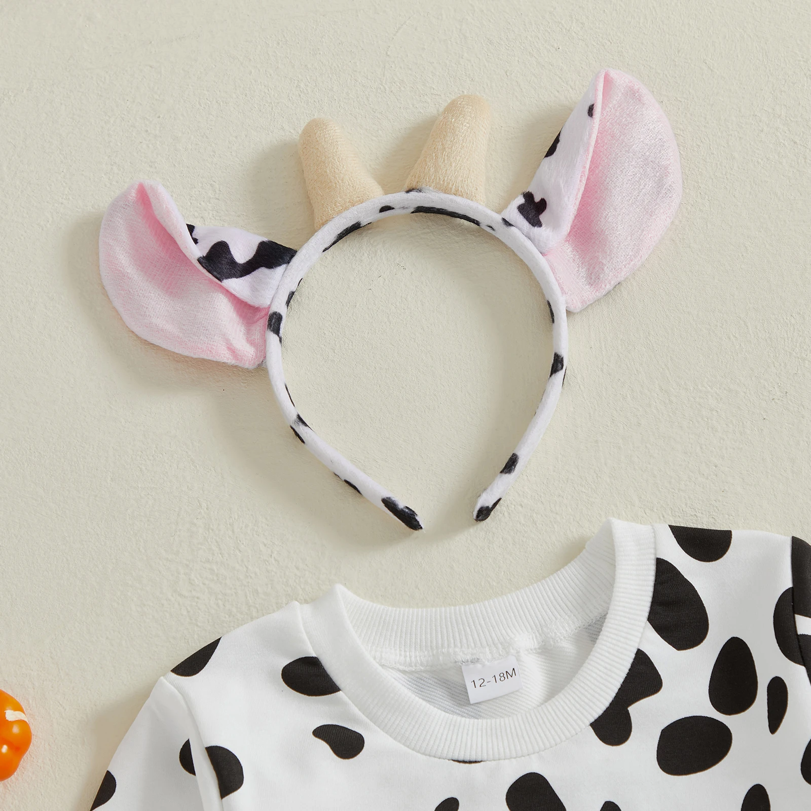 Conjuntos de Halloween para niña pequeña de 1 a 5 años, estampado de manchas de vaca, cuello redondo, camisetas de manga larga, minifalda de malla y diadema, conjunto de 3 uds. - imagen 4