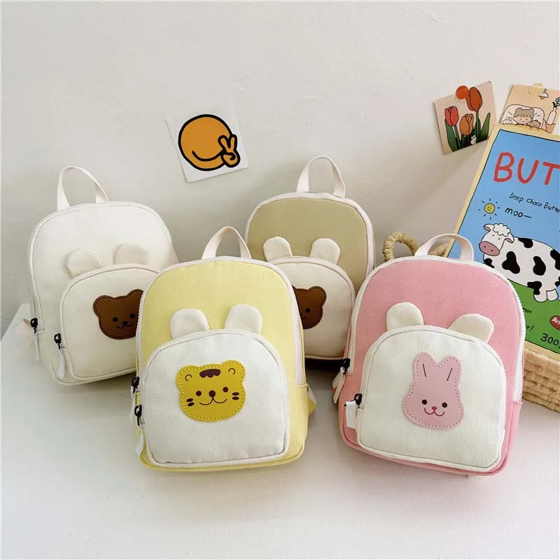 Mochila coreana de lona para niños, bolsos Kawaii para niñas, mochilas escolares para niños de guardería, bolso para niños pequeños con conejito de oso de dibujos animados 2023 - imagen 2