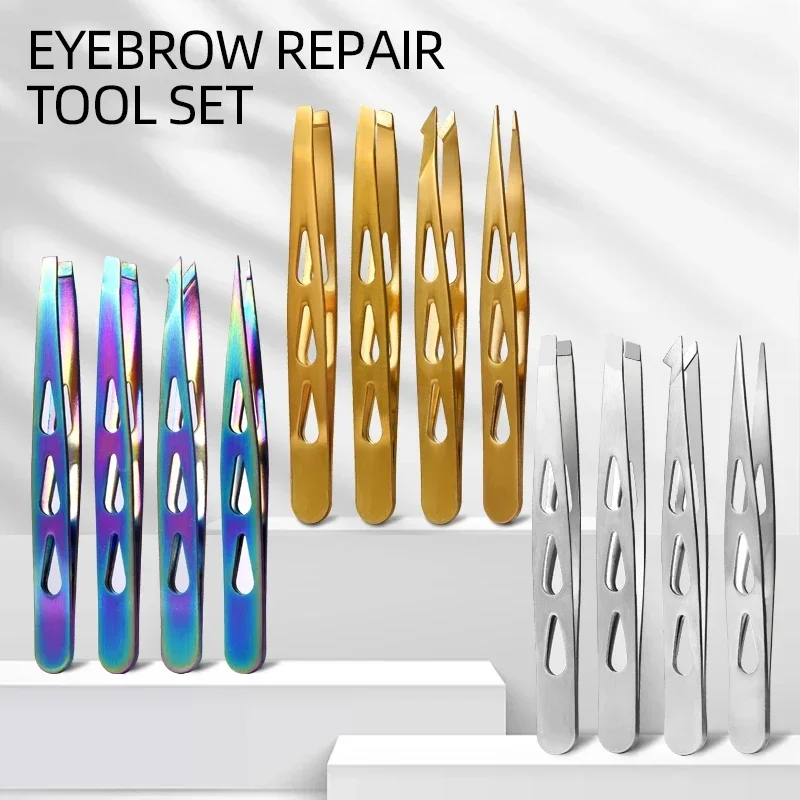 Pinzas para mujer Juego de pinzas para cejas, 4 piezas profesionales de acero inoxidable, pinzas de precisión para vello facial, astilla y Ingr - imagen 2