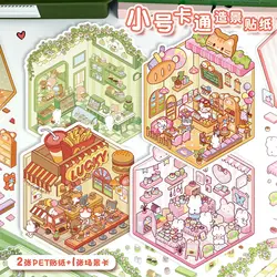 Pegatinas infantiles con escenas en miniatura de casas, gatos y perros