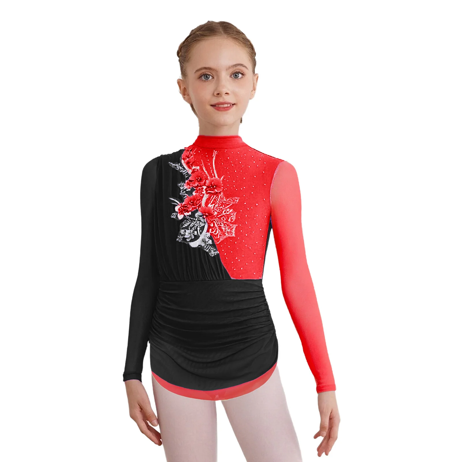 Vestido patinaje artístico niña de lentejuelas con mangas largas - imagen 2