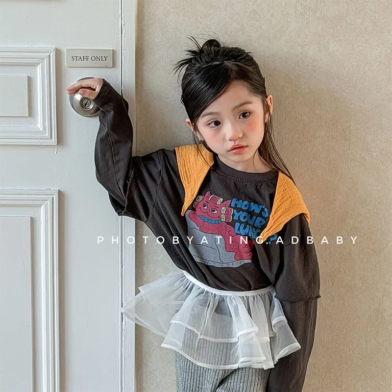 MILANCEL, camiseta de primavera para niñas, 1-6T, estampado de dibujos animados, camisa de fondo para niños, camisetas interiores finas para niños, ropa bonita con letras para niños - imagen 2