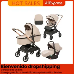 Cochecito 3 en 1 convertible con amortiguación para recién nacidos
