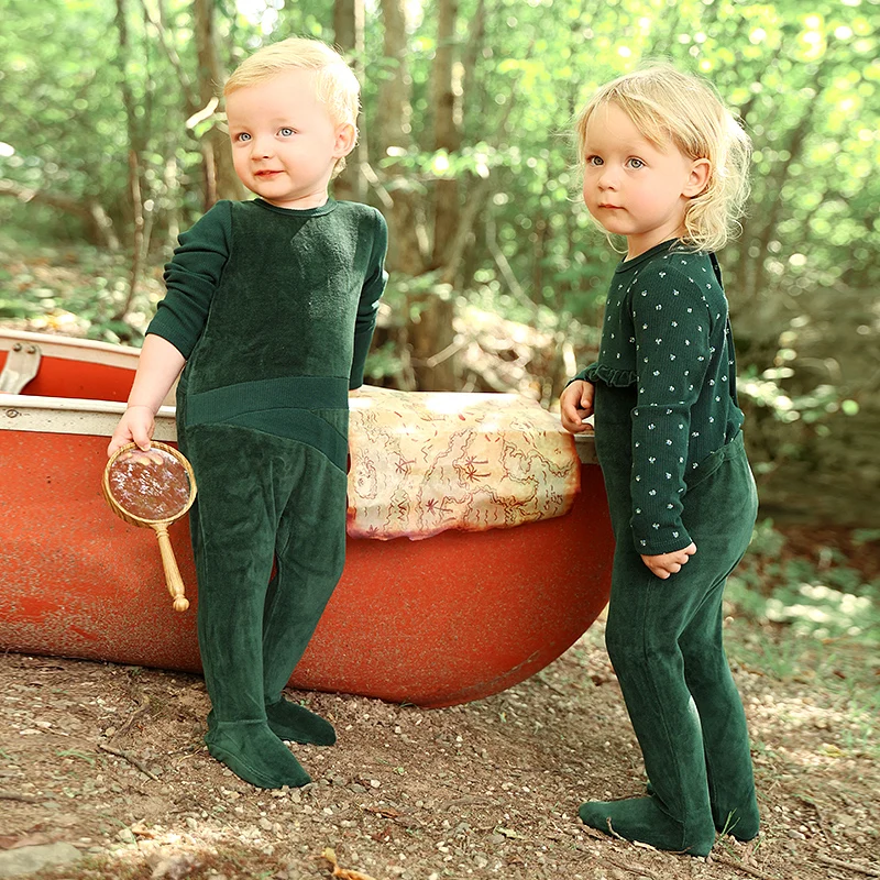 AA-bata acanalada de terciopelo y otoño e invierno para niños y niñas, ropa a juego para la familia, mameluco para bebé, camisón para niña con estampado floral acanalado - imagen 3