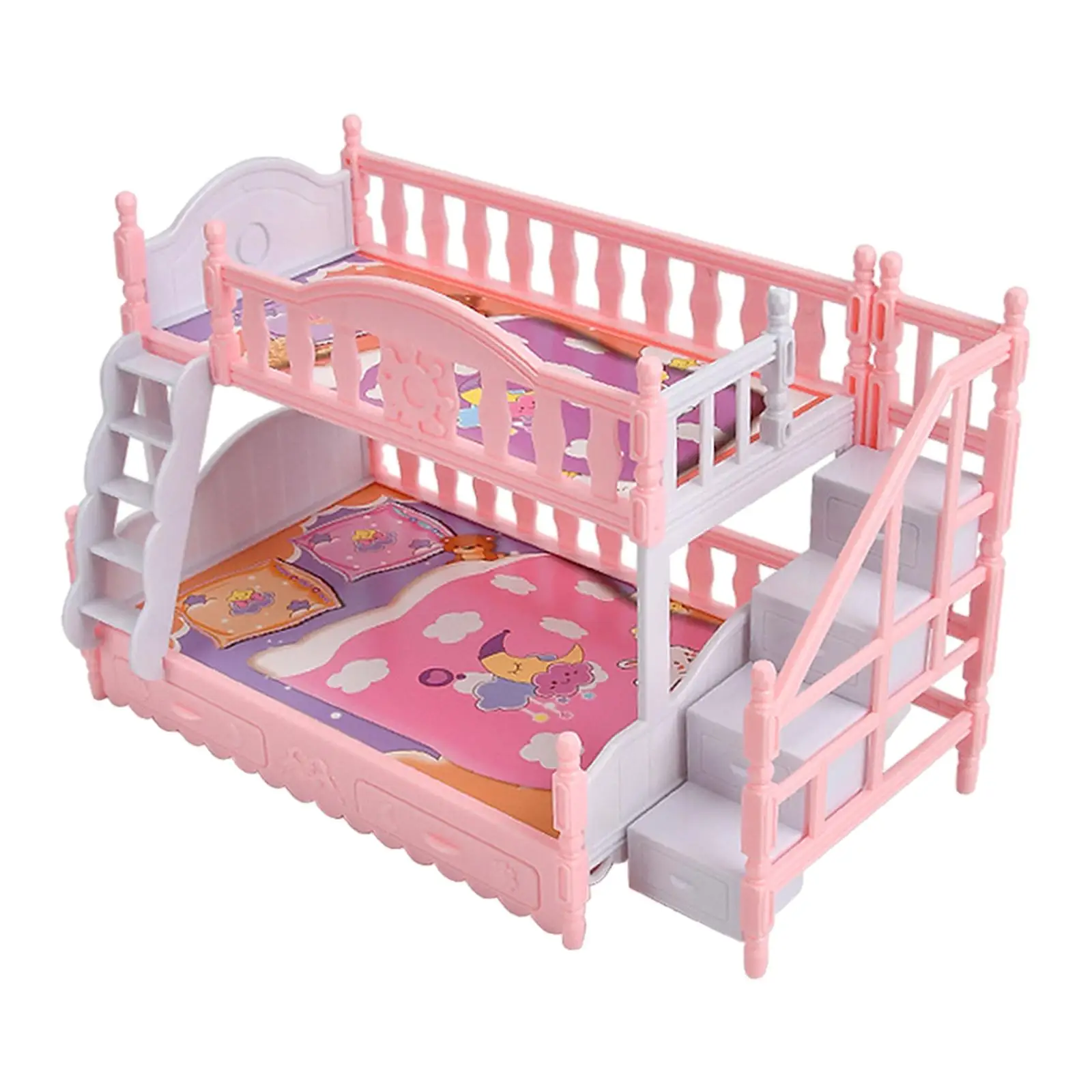 Doll House Furniture Pink Decoration 1/6 Scale Bunk Beds Toy for Children