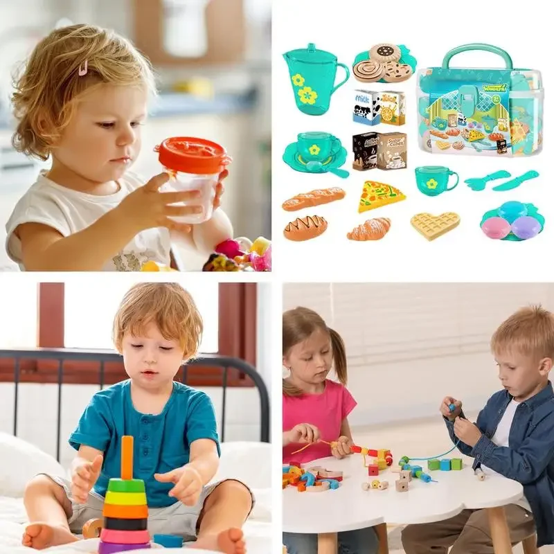 Juego de té de juguete para niñas pequeñas, juego de fiesta de té, juguetes para niños y niñas, juego de simulación, comida de cocina, aperitivos en miniatura, juegos de té de la tarde, Juguetes - imagen 4