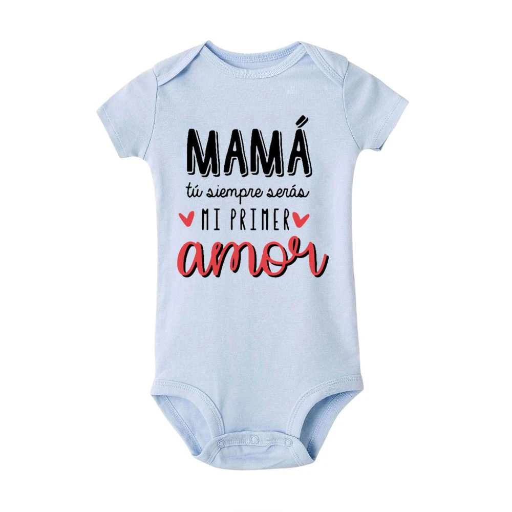 Mamá, siempre serás mi primer amor, mono con estampado español para bebé, mono infantil de manga corta, ropa divertida para recién nacido - imagen 4