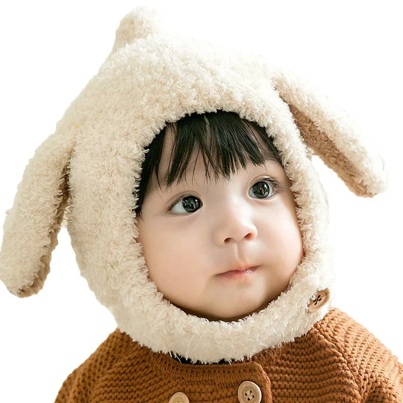 Gorro a prueba de viento para bebé, gorro con protección para los oídos de conejo de dibujos animados, gorro de felpa grueso y cálido para invierno, jersey para niños y niñas - imagen 5
