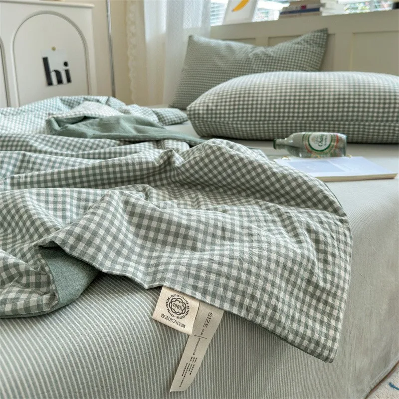 Juego de cuatro piezas de algodón a rayas, edredón, sábanas con fundas de almohada, edredón transpirable respetuoso con la piel, colcha - imagen 4