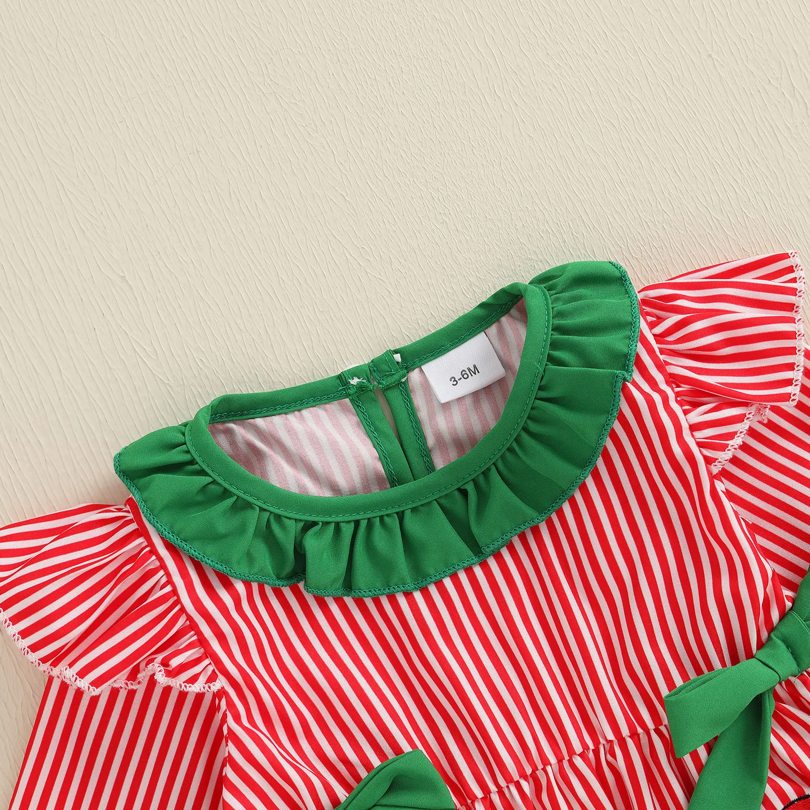 SUNSIOM-Pelele de Navidad para niña de 0 a 18 meses, mono de manga larga con ribete de volantes a rayas de Papá Noel y lazos, ropa bonita para invierno y otoño - imagen 4