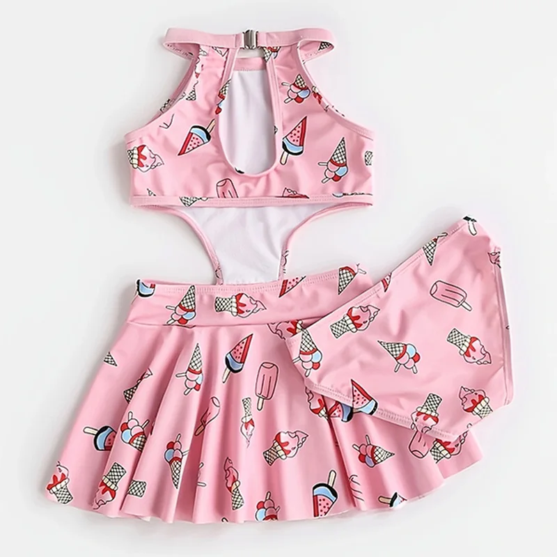 1 Juego de traje de baño bonito de dibujos animados para niña, moda Kawaii con estampado de helado, traje de baño para niña, ropa de playa suave de verano para niños - imagen 3