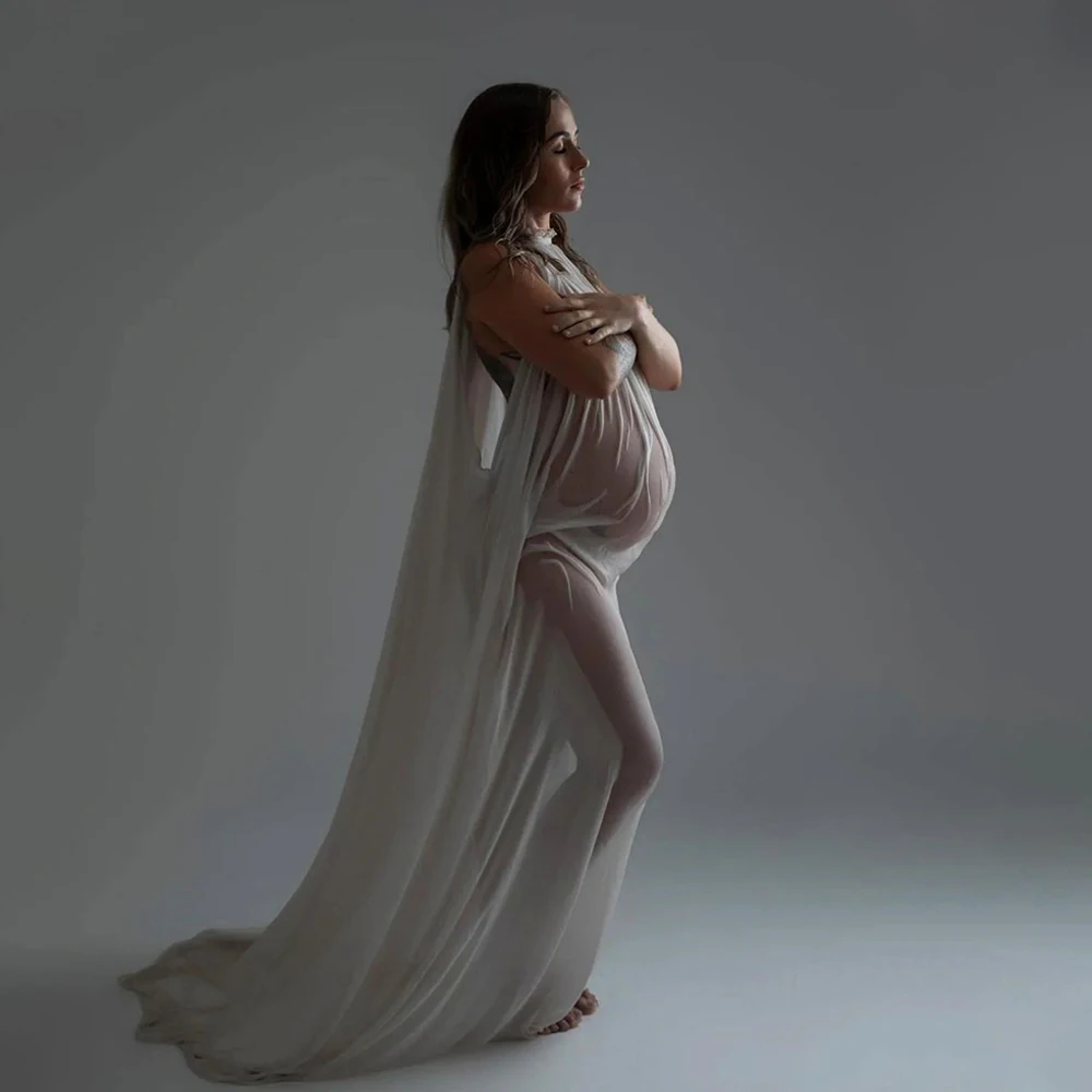 Vestido premamá de gasa blanca con volantes para fotos embarazo - imagen 3