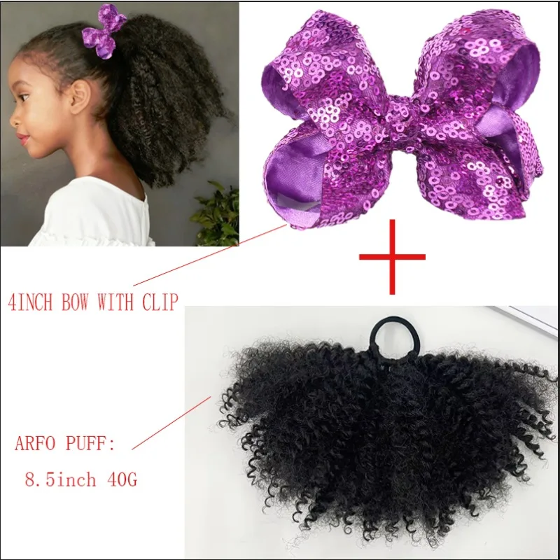 Clip cola de caballo Afro Kinky Marley con lentejuelas para niños - imagen 5
