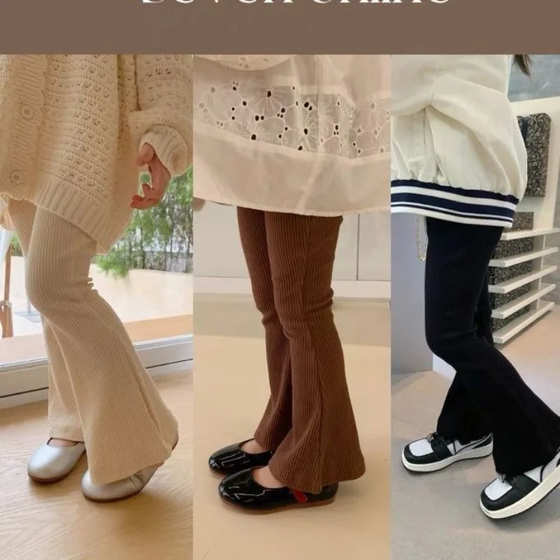 Pantalones acampanados para niños de verano 2025: leggings elásticos acanalados de seda helada para niñas: ¡toda, transpirable, elegante para uso exterior!