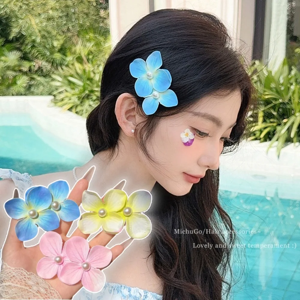 Pinza para el pelo Phalaenopsis flor pico de pato Clip lindo DIY dulce doble flor perla horquilla mariposa orquídea flor flequillo Clip LATERAL
