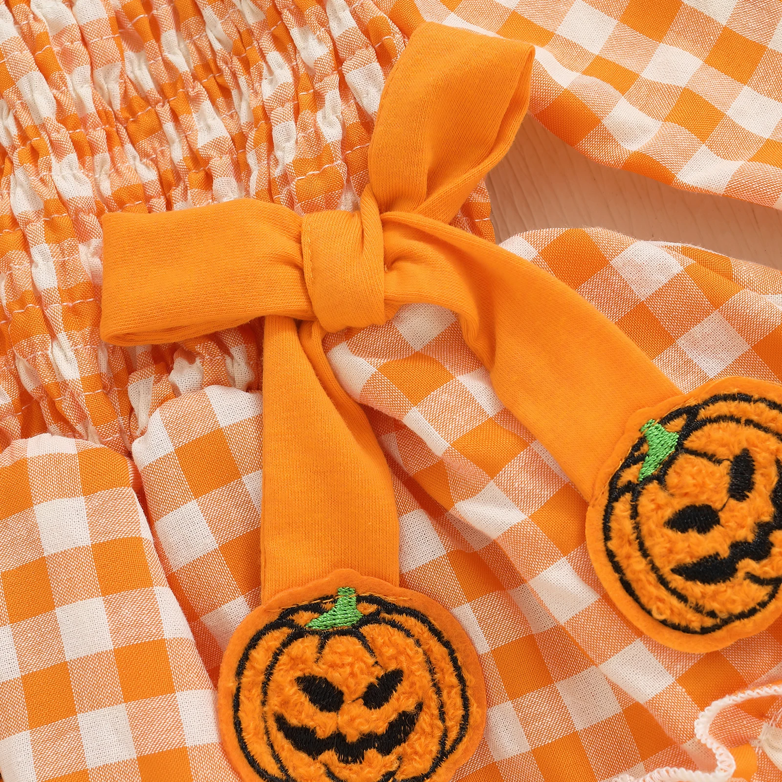 SUNSIOM 0-18 meses bebé niña Halloween mameluco vestido y diadema con lazo manga larga estampado a cuadros mono con escote elástico - imagen 5