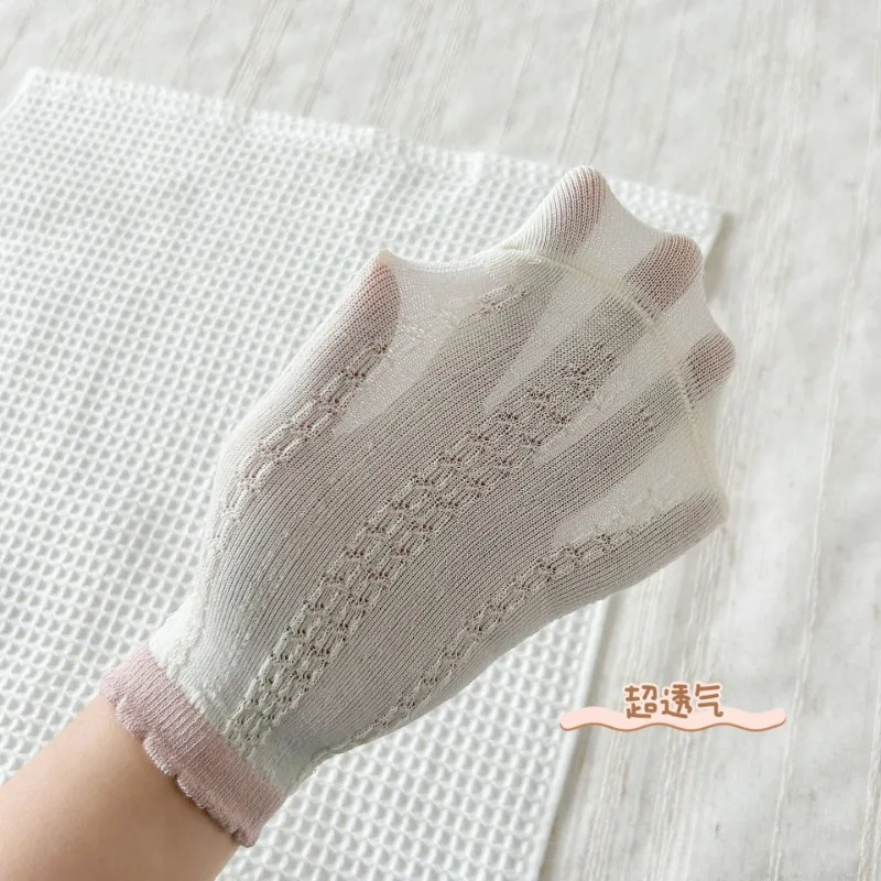 5 par/set Primavera Verano dulce niños niña calcetín Beige Color rosa princesa arco corto tobillo calcetín malla fina transpirable calcetín escolar - imagen 2