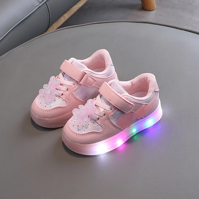 Zapatillas deportivas luminosas para niña transpirables suela blanda