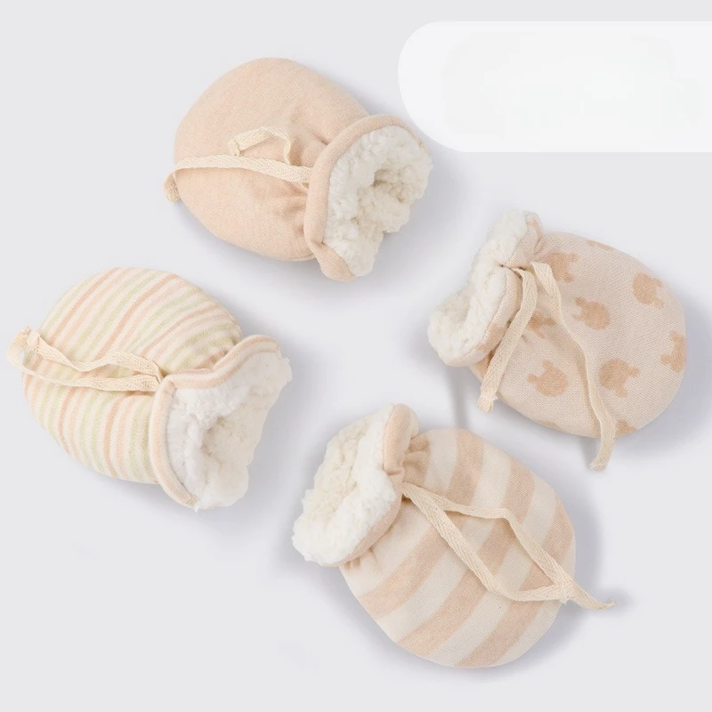 Manoplas antiarañazos para recién nacidos, manoplas forradas de algodón de colores naturales para bebés, guantes cálidos y gruesos de invierno para niños de 1 a 3 años - imagen 2