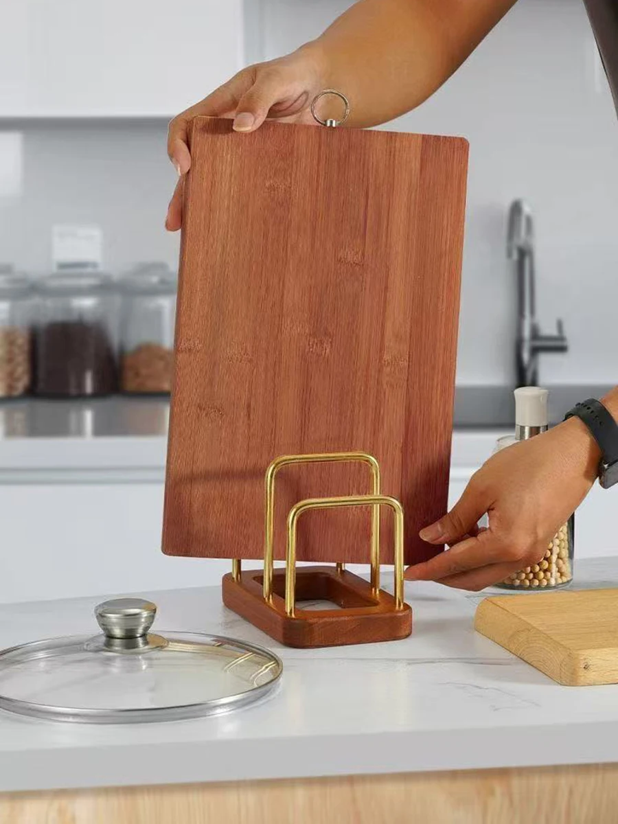 Estante para tabla de cortar de madera, estante para tapas de ollas, estante de almacenamiento de drenaje, estante de almacenamiento para tablas de cortar, nueva tapa para ollas, placeme para encimera de cocina - imagen 3