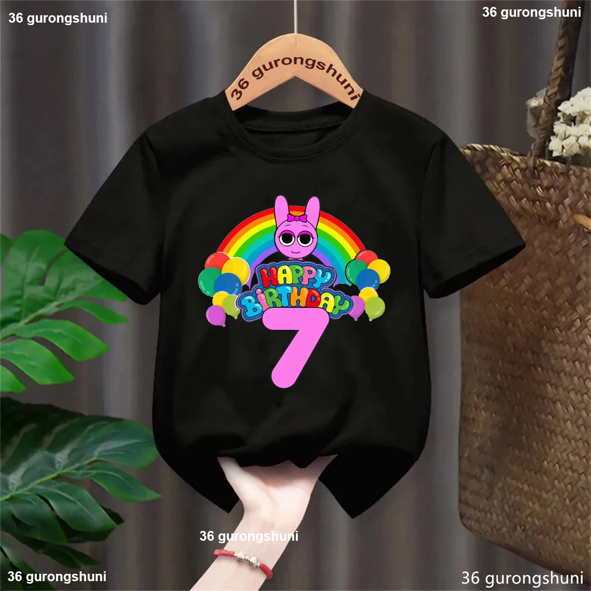 Camiseta negra de 4 a 8 cumpleaños, camiseta con estampado de juego de personajes Sprunki, regalo de cumpleaños perfecto para niñas, ropa para niños, camiseta de verano - imagen 4