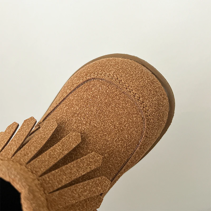 Botas de nieve para bebés y niños, zapatos de exterior para niños, suela suave antideslizante, zapatos informales con borlas para niños pequeños, talla 15-25 - imagen 4