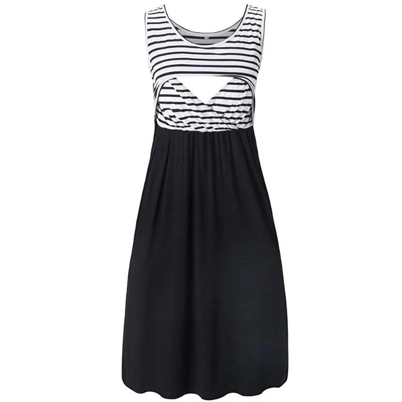 Vestido de maternidad a rayas: verano, suelto y sin mangas, cómodo - imagen 2