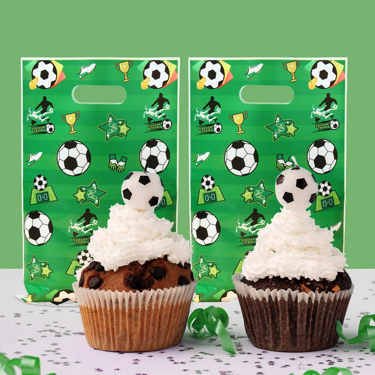 Bolsas de dulces de fútbol para niños, bolso de embalaje de regalo de fútbol, decoración de fiesta de cumpleaños, suministros para fiesta de feliz cumpleaños, 10/25/50 Uds. - imagen 3