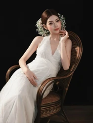 Vestido de maternidad encaje blanco halter – Sesión fotos embarazo
