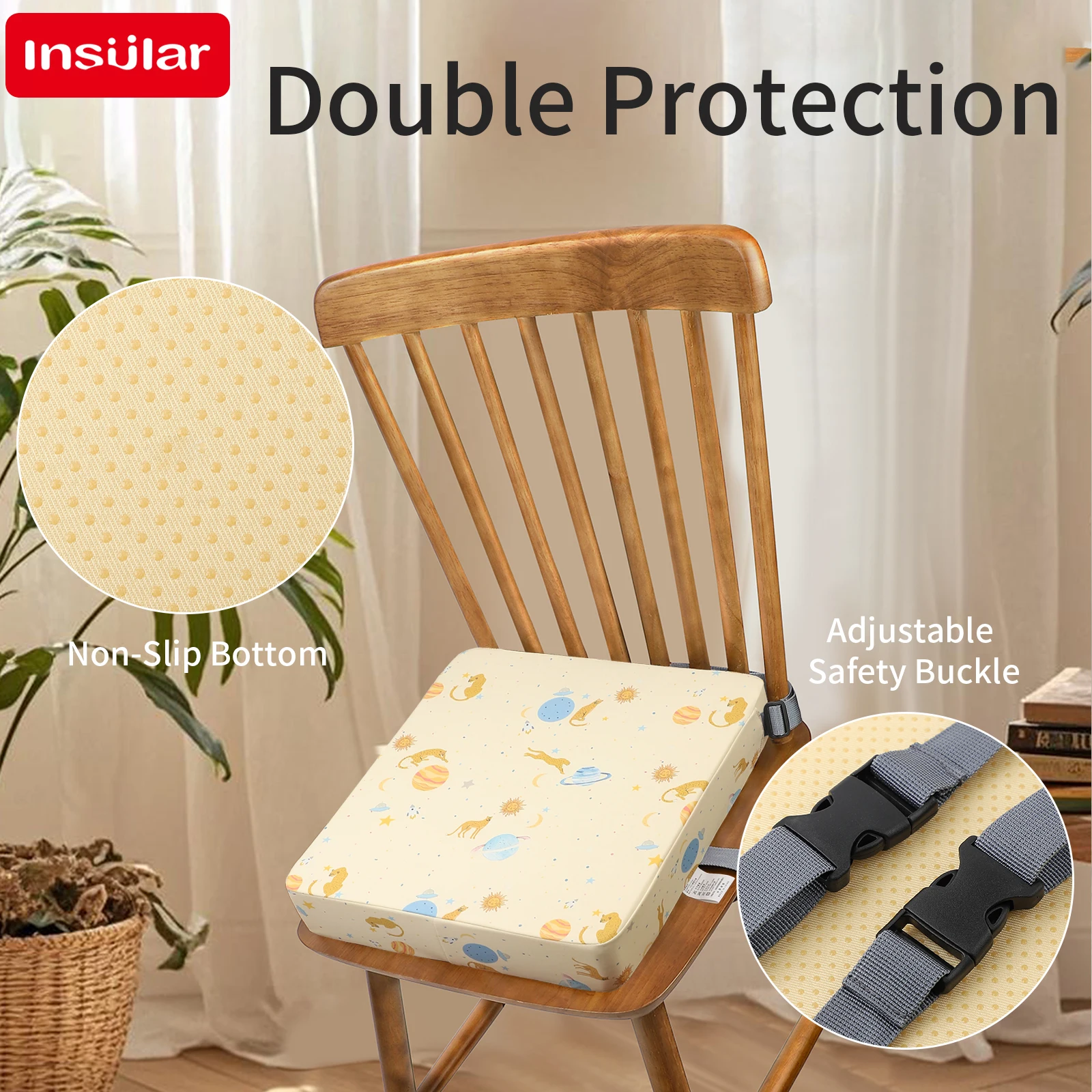 Cojín Impermeable Antideslizante para Silla Alta de Bebé, Cojín Elevador para Silla de Comedor, Diseño de Estrella Extraíble, Cojín Elevador para Silla