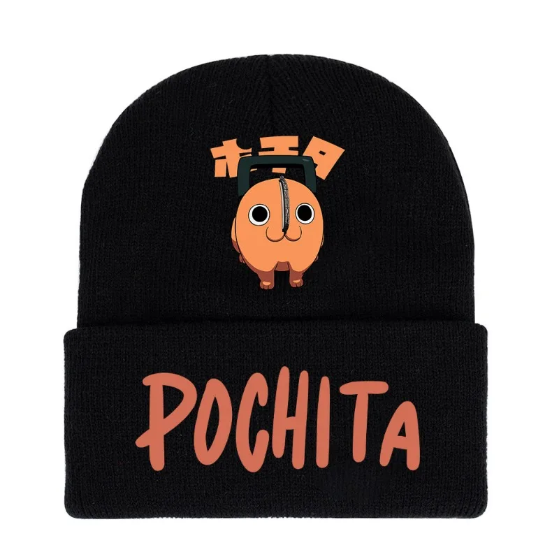 Gorros de punto Pochita para hombre con motosierra, gorro de Hip Hop cálido con dibujos animados de Anime para invierno, ropa de calle Y2k, gorro tejido para pareja a la moda - imagen 5